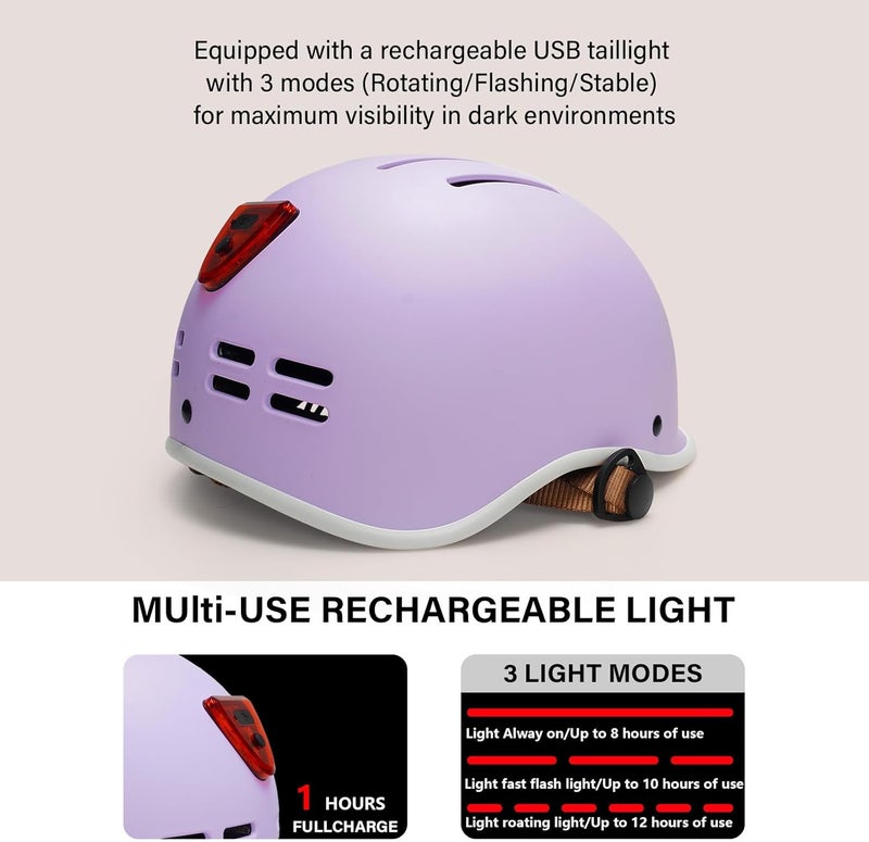 EXCLUSKY Bike Helmet for Adults,Adjustable Cycling Helmet for Men & Women Safety Certified Bicycle Helmet for Commuting, Road Biking, Skating with USB Rechargeable Rear Light - Image 2
